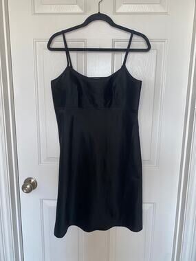 Frances Valentine Satin Slip Dress Black Spaghetti Straps size Small